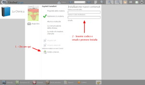 Una volta cliccato sul libro, premere il tasto "Installa contenuti", inserire una email valida e il codice di attivazione presente sul libro cartaceo. Poi premere il tasto "Installa"